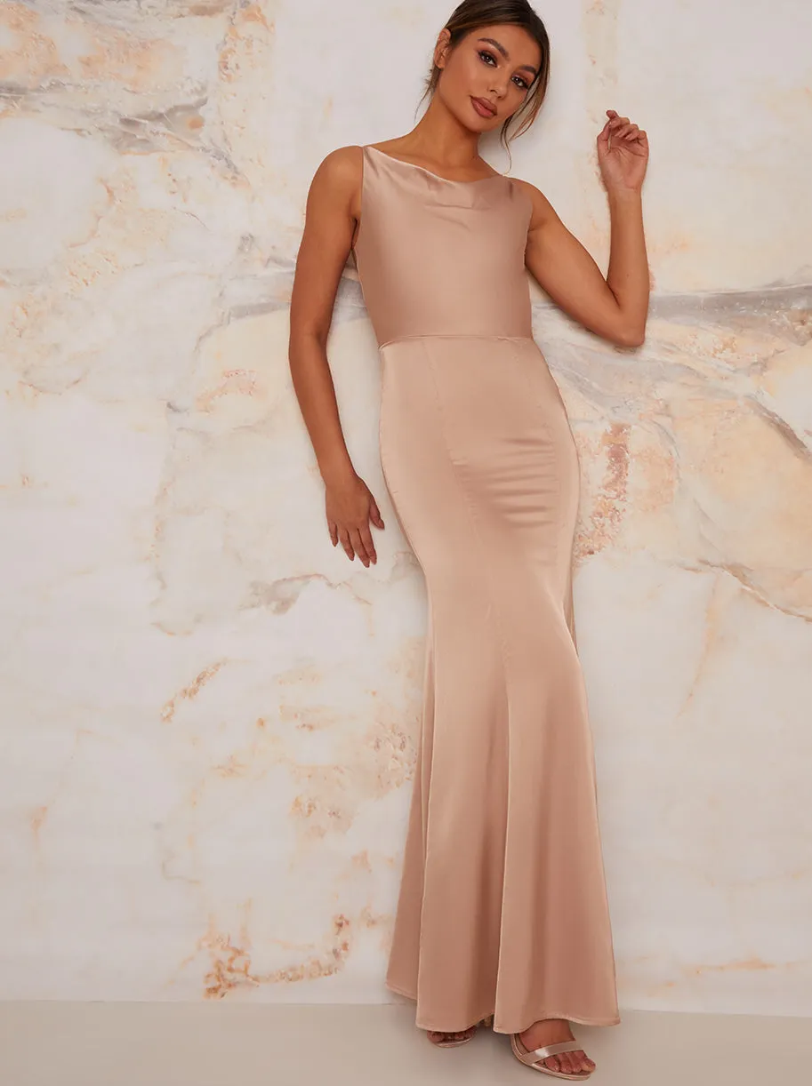 Cowl Neck Satin Slip Maxi Dress in Champagne sold by Chi Chi London product image thumbnail 2