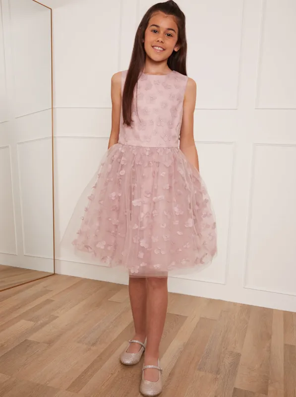 Older Girls Floral Embroidered Midi Dress in Blush sold by Chi Chi London