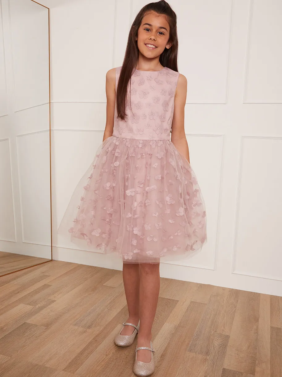 Older Girls Floral Embroidered Midi Dress in Blush sold by Chi Chi London