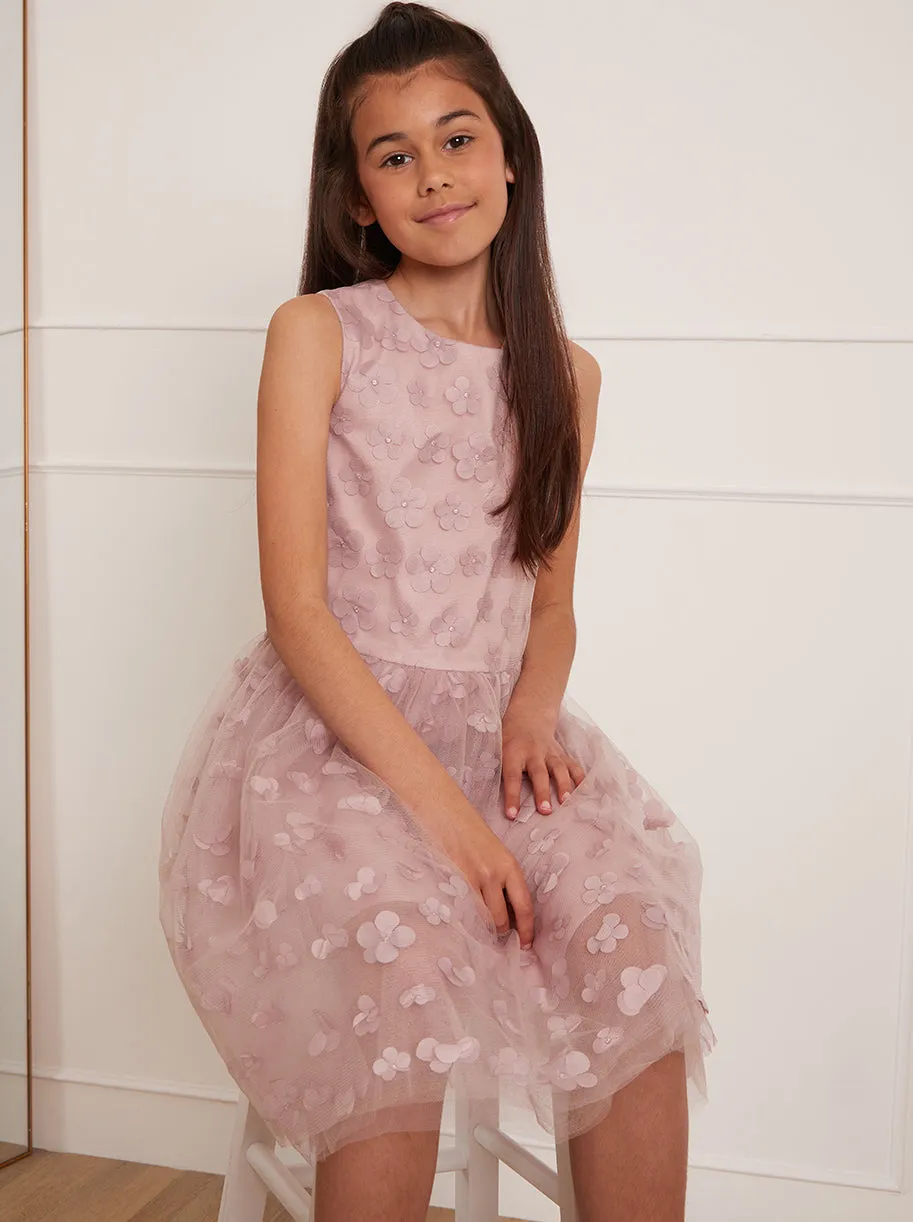 Older Girls Floral Embroidered Midi Dress in Blush sold by Chi Chi London product image thumbnail 4