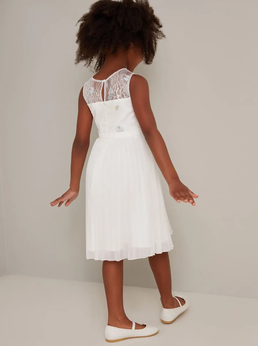 Girls Lace Pleated Midi Dress In White sold by Chi Chi London product image thumbnail 3