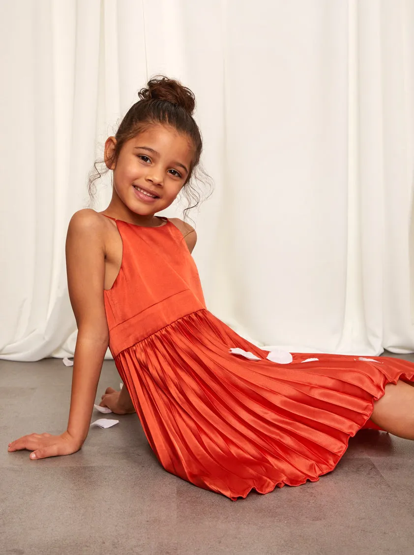 Younger Girls Pleated Satin Flower Girl Dress in Rust sold by Chi Chi London product image thumbnail 2