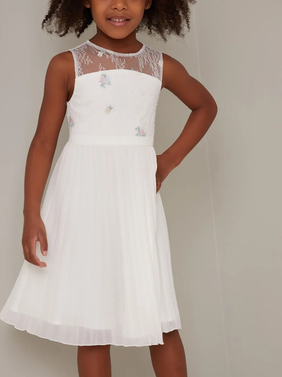 Girls Lace Pleated Midi Dress In White sold by Chi Chi London product image thumbnail 4