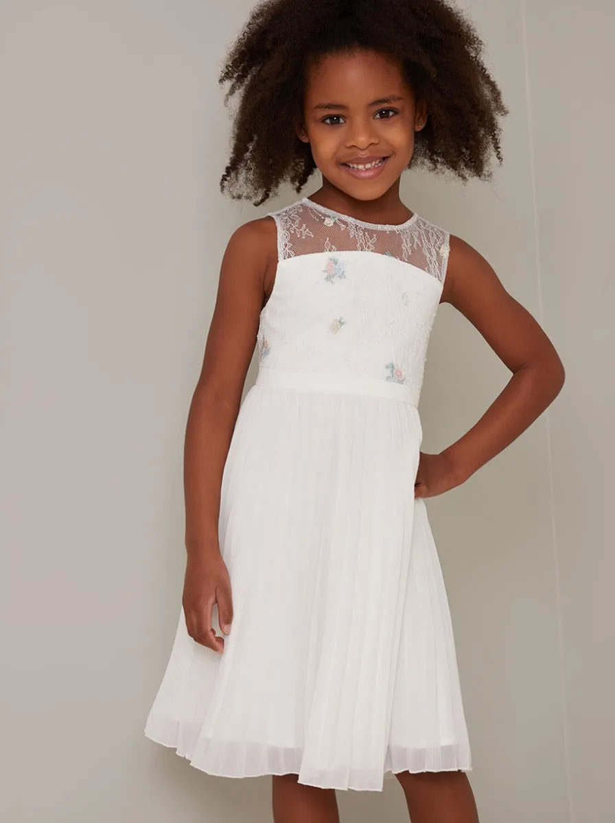Girls Lace Pleated Midi Dress In White sold by Chi Chi London