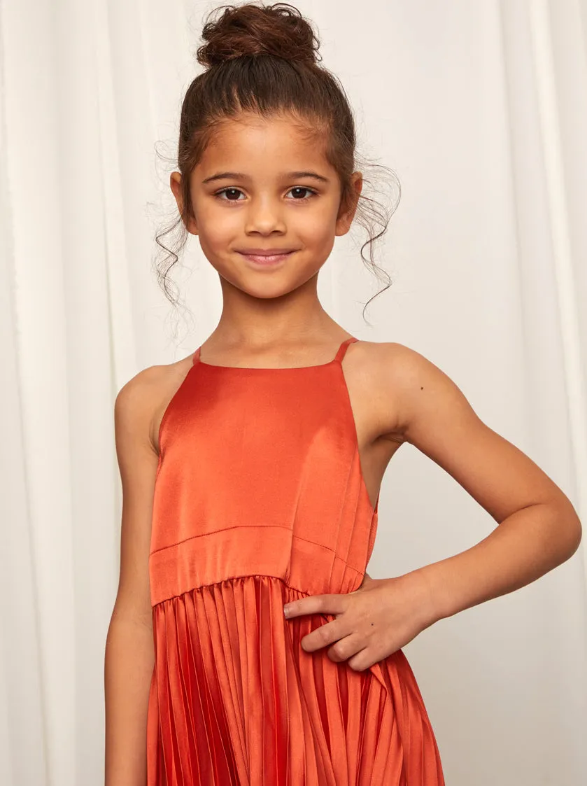 Younger Girls Pleated Satin Flower Girl Dress in Rust sold by Chi Chi London product image thumbnail 4