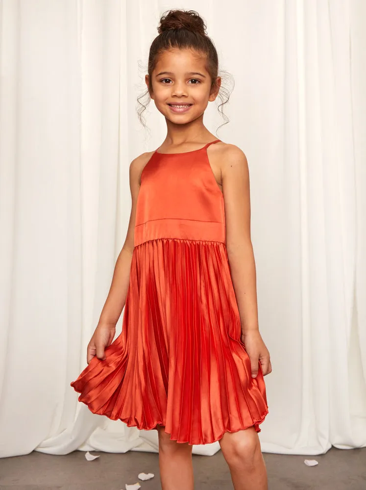 Younger Girls Pleated Satin Flower Girl Dress in Rust sold by Chi Chi London product image thumbnail 3