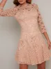 Lace Overlay Long Sleeved Dress In Rose Gold sold by Chi Chi London