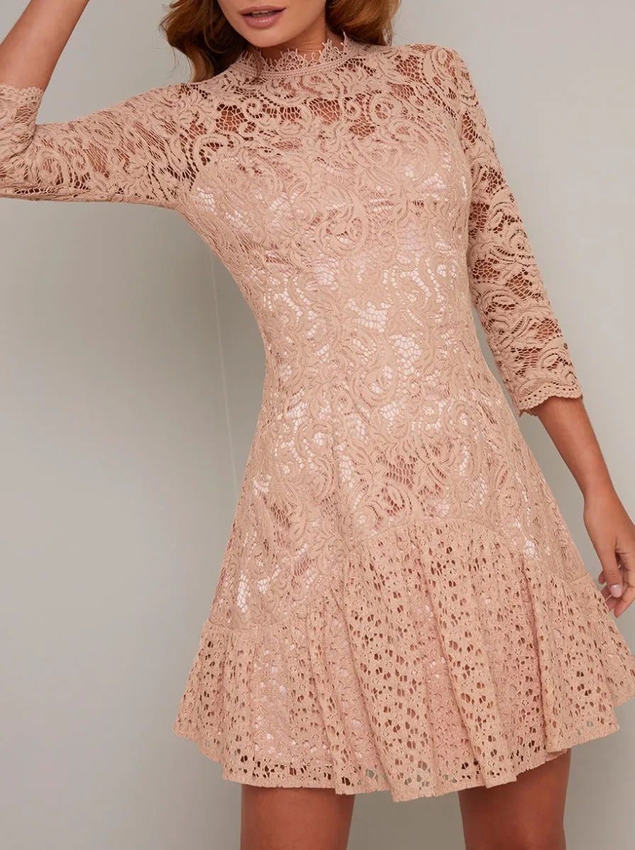 Lace Overlay Long Sleeved Dress In Rose Gold sold by Chi Chi London product image thumbnail 3