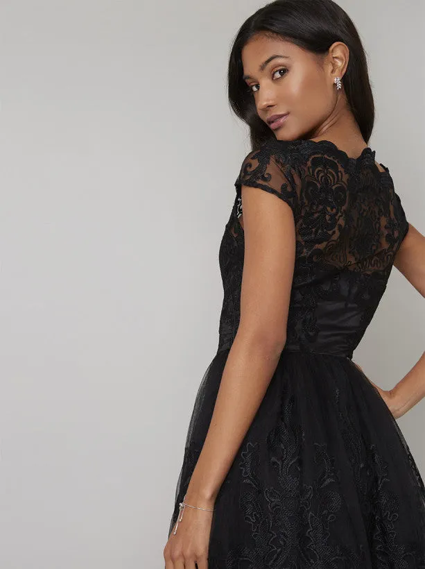 Lace Overlay Cap Sleeve Midi Dress in Black sold by Chi Chi London product image thumbnail 2