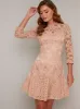 Lace Overlay Long Sleeved Dress In Rose Gold sold by Chi Chi London