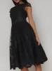 Lace Overlay Cap Sleeve Midi Dress in Black sold by Chi Chi London