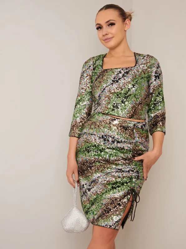 Long Sleeve Sequin Top in Multi sold by Chi Chi London