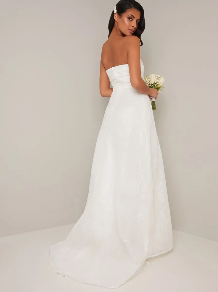 Bridal Strapless Embroidered Wedding Dress in White sold by Chi Chi London product image thumbnail 2