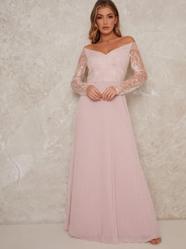Lace Sleeve Dress in Pink sold by Chi Chi London