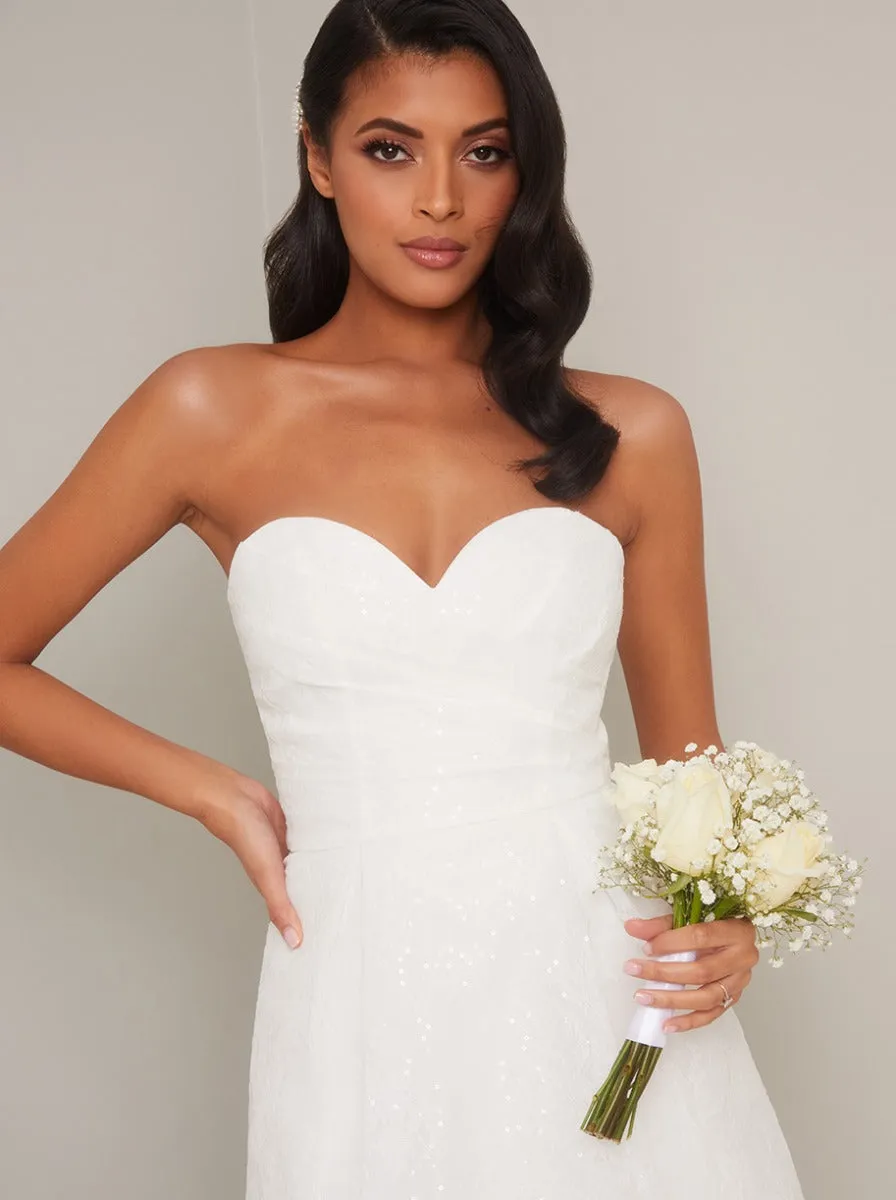 Bridal Strapless Embroidered Wedding Dress in White sold by Chi Chi London product image thumbnail 3