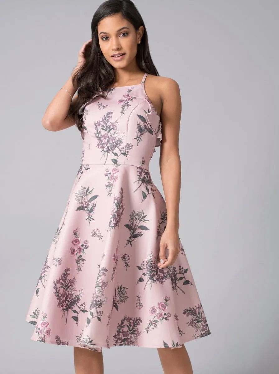 Cami Cross Strap Floral Midi Dress in Purple sold by Chi Chi London