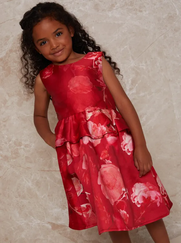 Girls Floral Peplum Midi Dress in Red sold by Chi Chi London