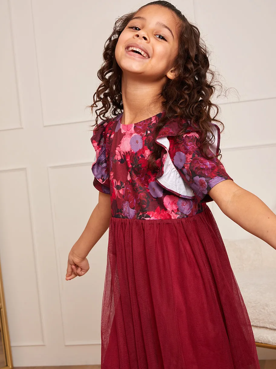 Younger Girls Floral Print Midi Dress in Red sold by Chi Chi London product image thumbnail 2