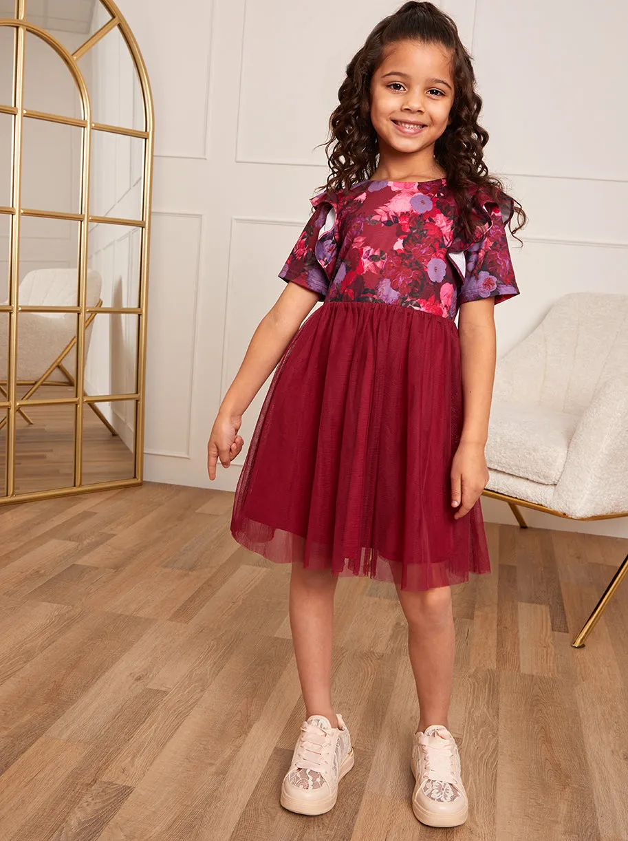 Younger Girls Floral Print Midi Dress in Red sold by Chi Chi London