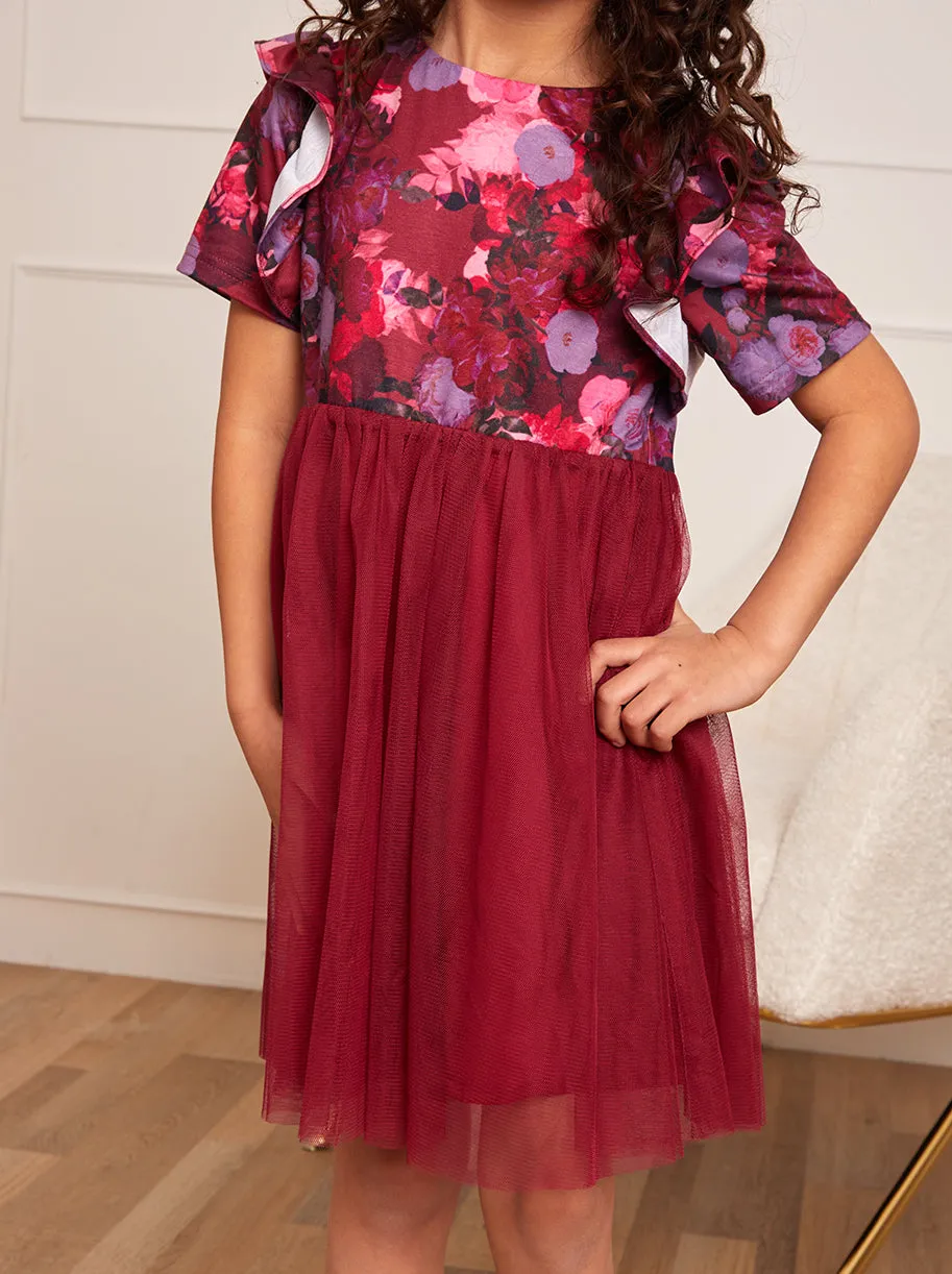 Younger Girls Floral Print Midi Dress in Red sold by Chi Chi London product image thumbnail 4