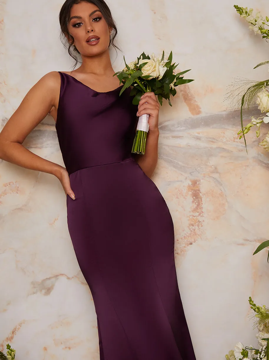 Cowl Neck Satin Slip Maxi Dress in Purple sold by Chi Chi London product image thumbnail 4