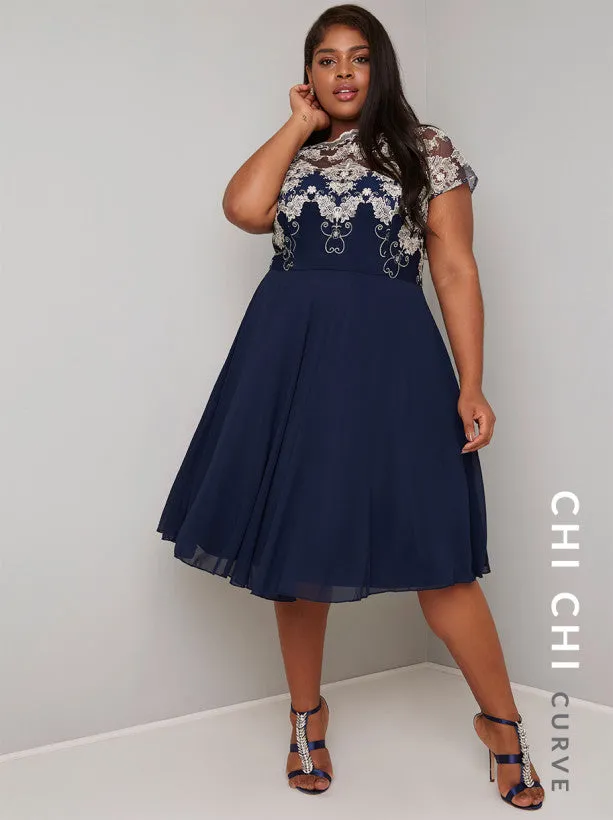 Plus Size Lace Bodice Chiffon Midi Dress in Blue sold by Chi Chi London product image thumbnail 2