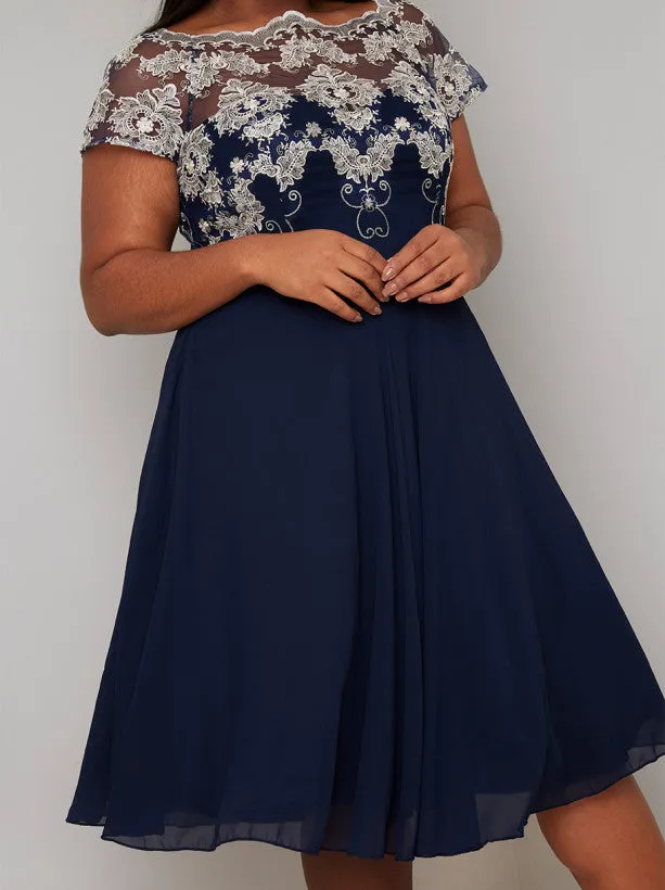 Plus Size Lace Bodice Chiffon Midi Dress in Blue sold by Chi Chi London product image thumbnail 3