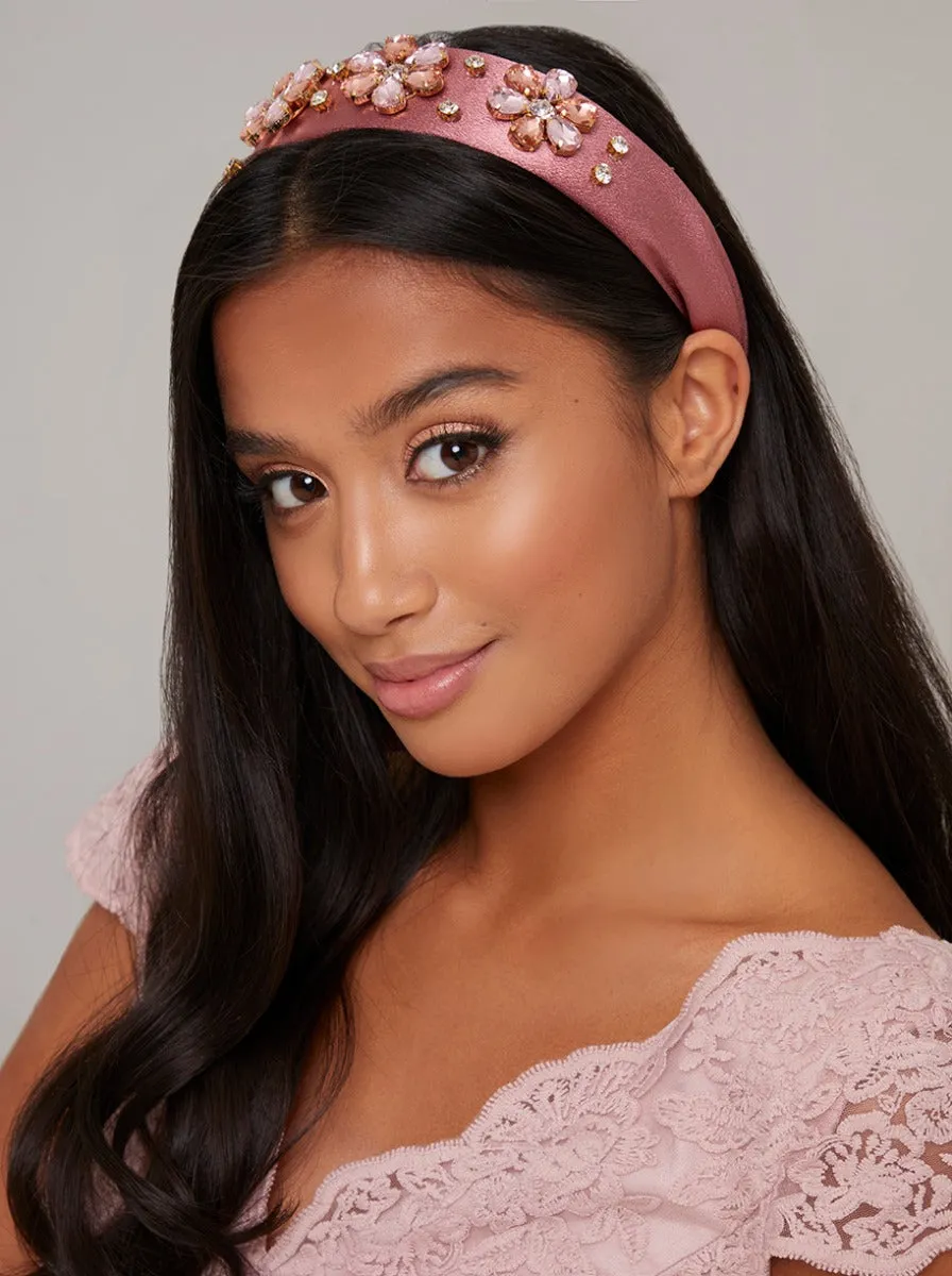 Satin Gem Headband in Pink sold by Chi Chi London
