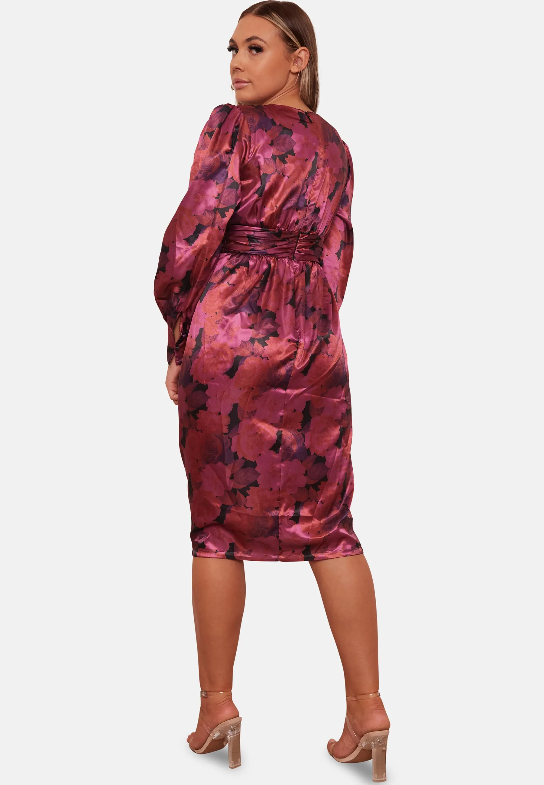 Long Sleeve V Neck Floral Print Midi Dress in Purple sold by Chi Chi London product image thumbnail 3