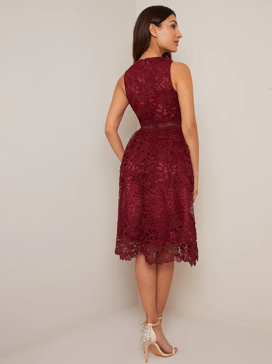 Sleeveless Crochet Midi Dress in Burgundy sold by Chi Chi London product image thumbnail 2