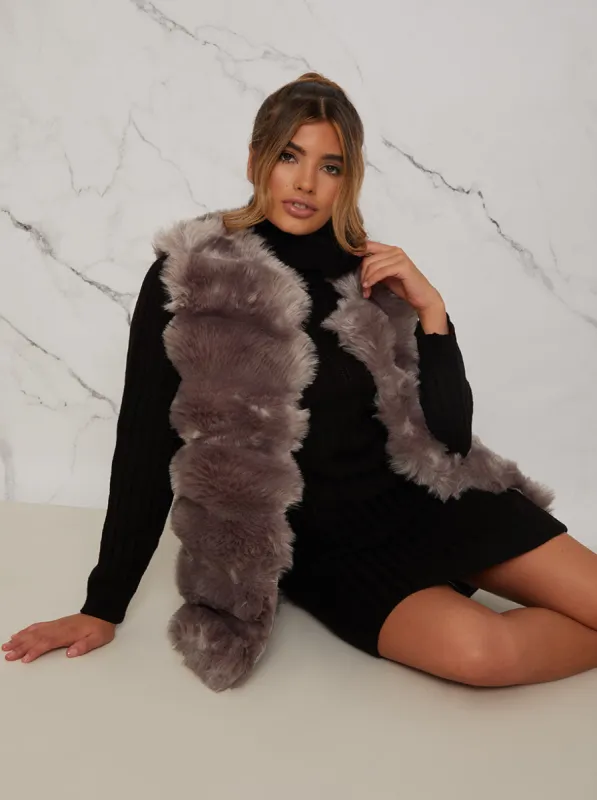 Faux Fur Gilet in Grey sold by Chi Chi London