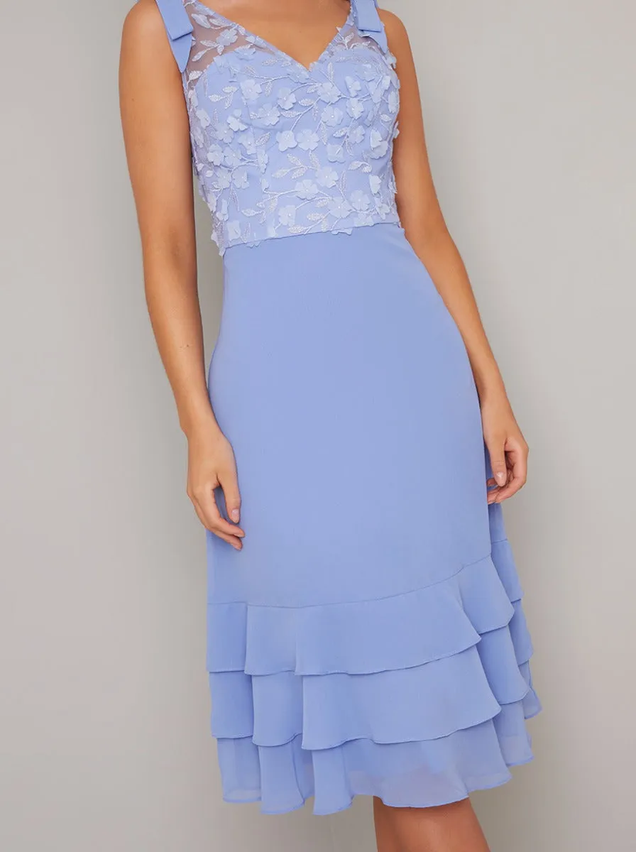 Floral 3D Bodice Ruffle Hem Midi Dress In Blue sold by Chi Chi London product image thumbnail 4
