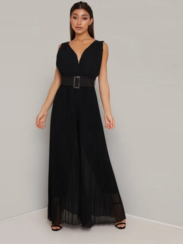 Wide Leg Belted Jumpsuit in Black sold by Chi Chi London