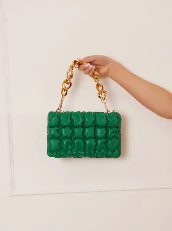 Quilted Chain Detail Shoulder Bag in Green sold by Chi Chi London