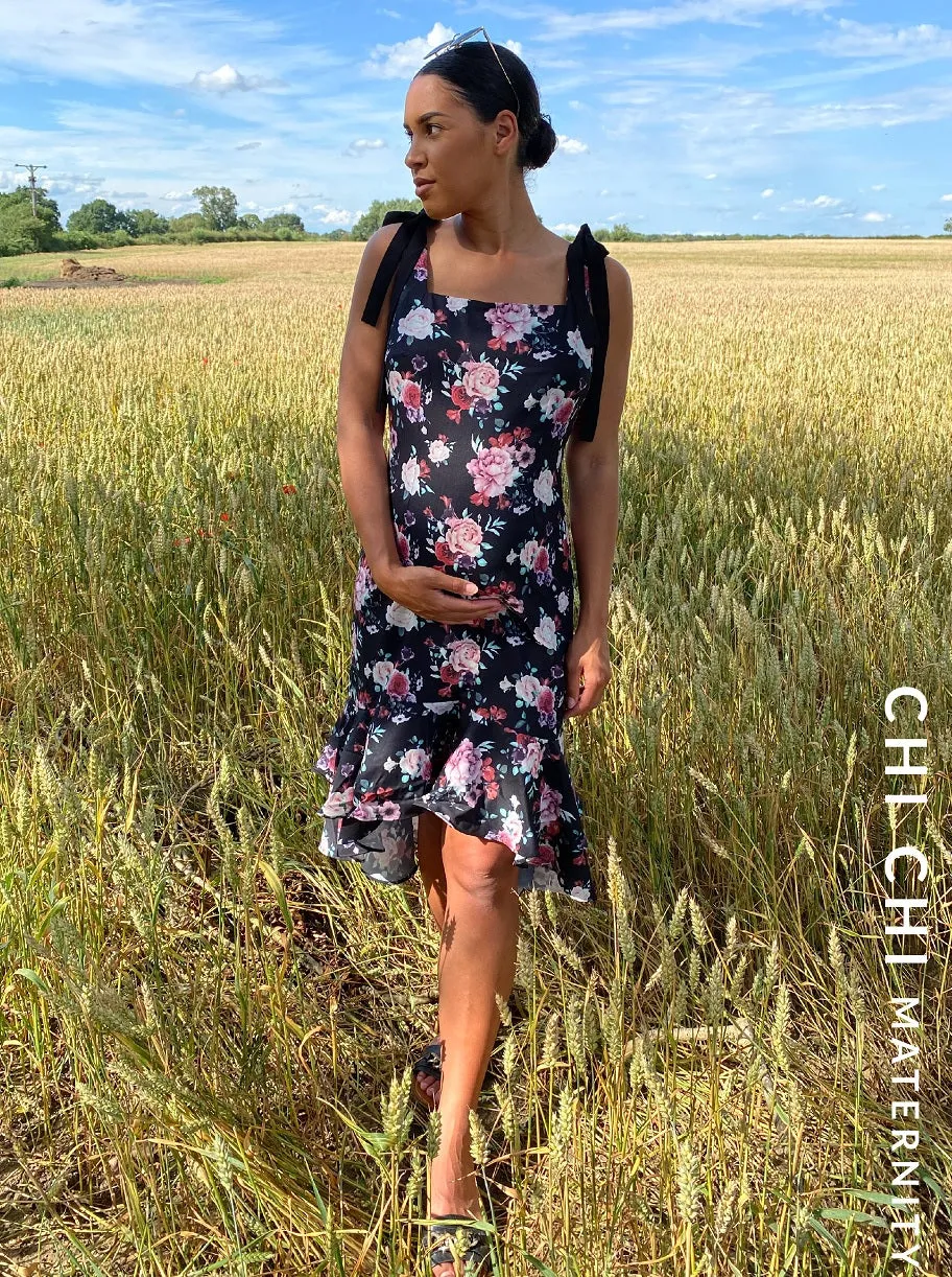 Maternity Floral Print Peplum Hem Midi Dress in Black sold by Chi Chi London product image thumbnail 2