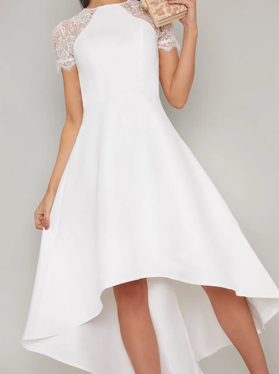 Sheer Lace Bodice Dip Hem Midi Dress in White sold by Chi Chi London product image thumbnail 4
