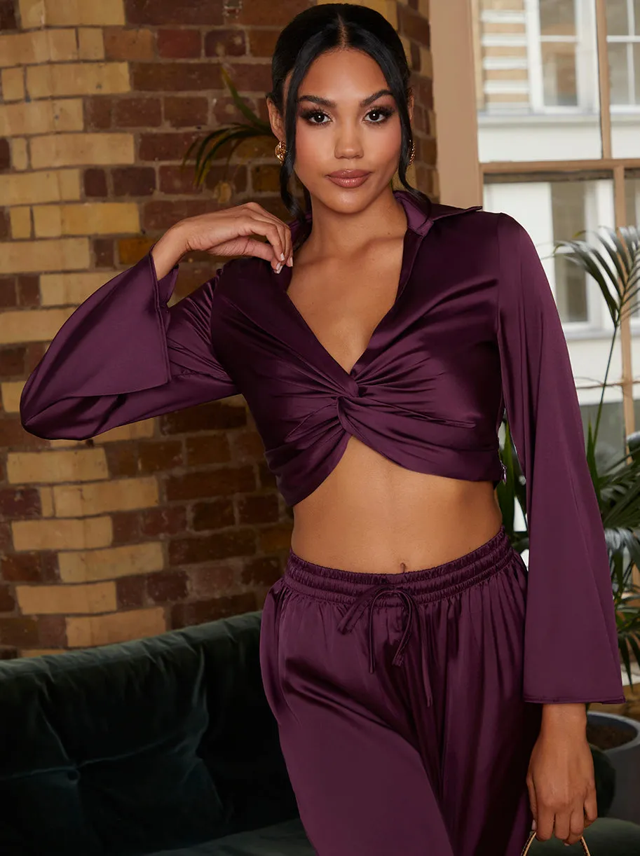 Satin Twist Front Shirt in Purple sold by Chi Chi London product image thumbnail 2