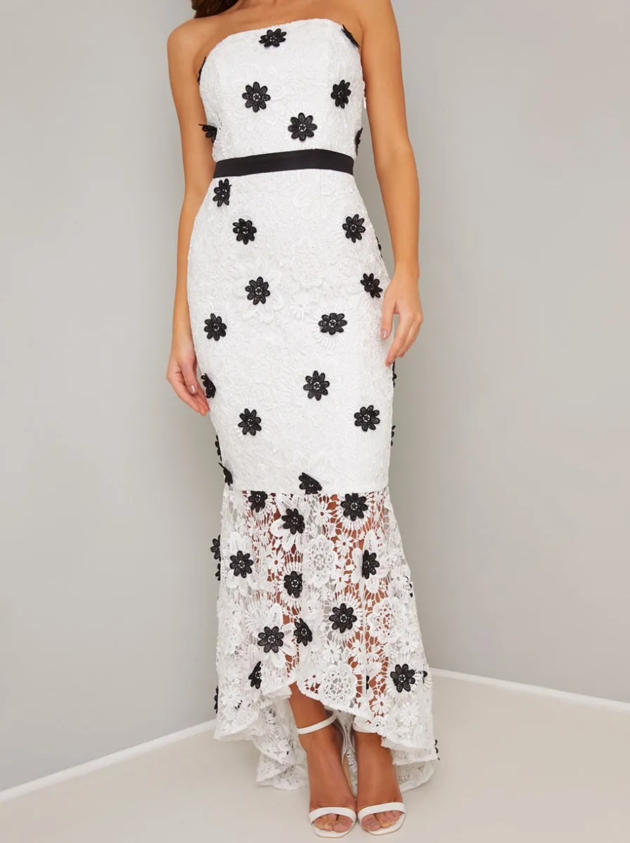 Bandeau Bodycon Lace Fishtail Maxi Dress in White sold by Chi Chi London product image thumbnail 3