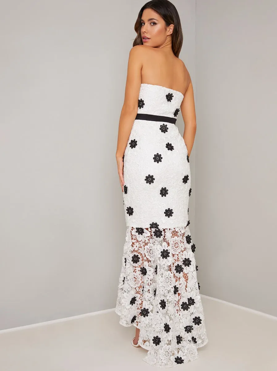 Bandeau Bodycon Lace Fishtail Maxi Dress in White sold by Chi Chi London product image thumbnail 4