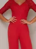 Long Sleeve Lace Bodice Wide Leg Jumpsuit In Red sold by Chi Chi London