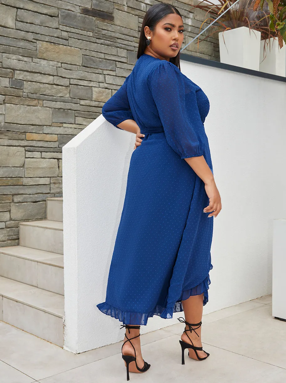 Plus Size Short Sleeve Dobby Wrap Midi Dress in Cobalt sold by Chi Chi London product image thumbnail 4
