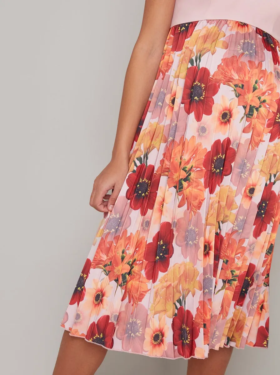 Floral Fold Over Bardot Midi Maternity Dress in Pink sold by Chi Chi London product image thumbnail 4