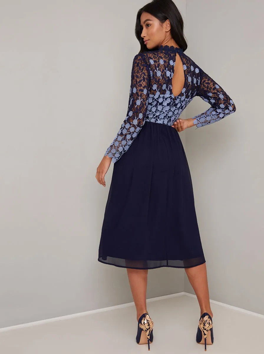 Petite Lace Long Sleeved Midi Dress In Navy sold by Chi Chi London product image thumbnail 4