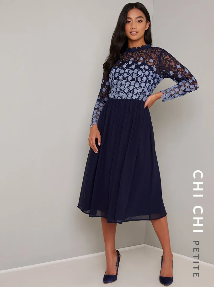 Petite Lace Long Sleeved Midi Dress In Navy sold by Chi Chi London product image thumbnail 2