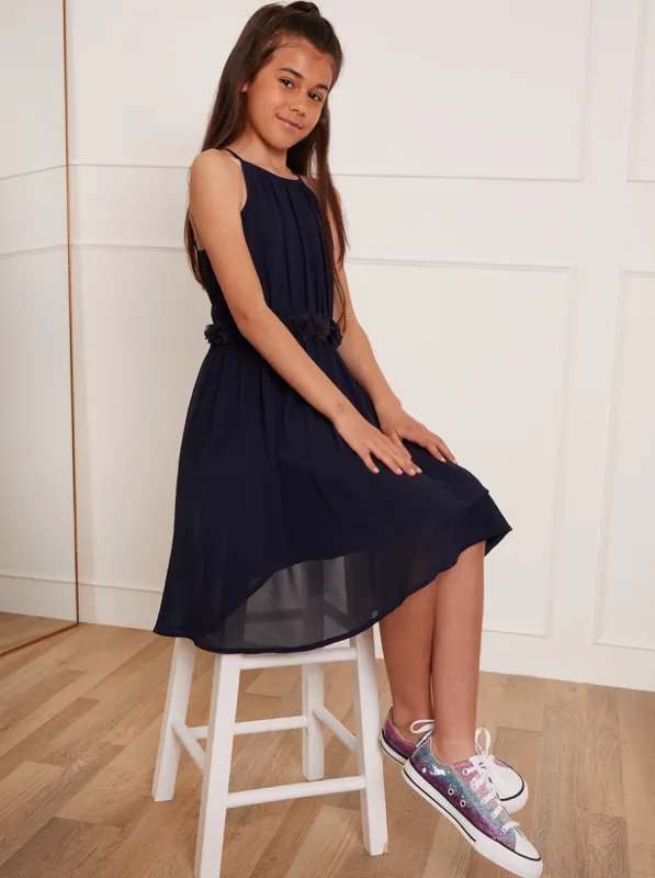 Older Girls Chiffon Flower Dress in Blue made by Chi Chi London