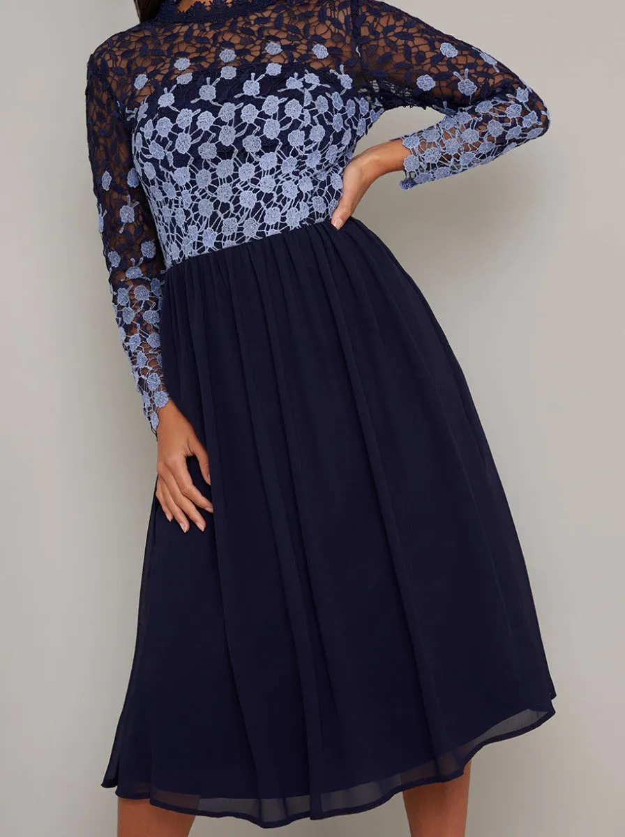 Petite Lace Long Sleeved Midi Dress In Navy sold by Chi Chi London product image thumbnail 3