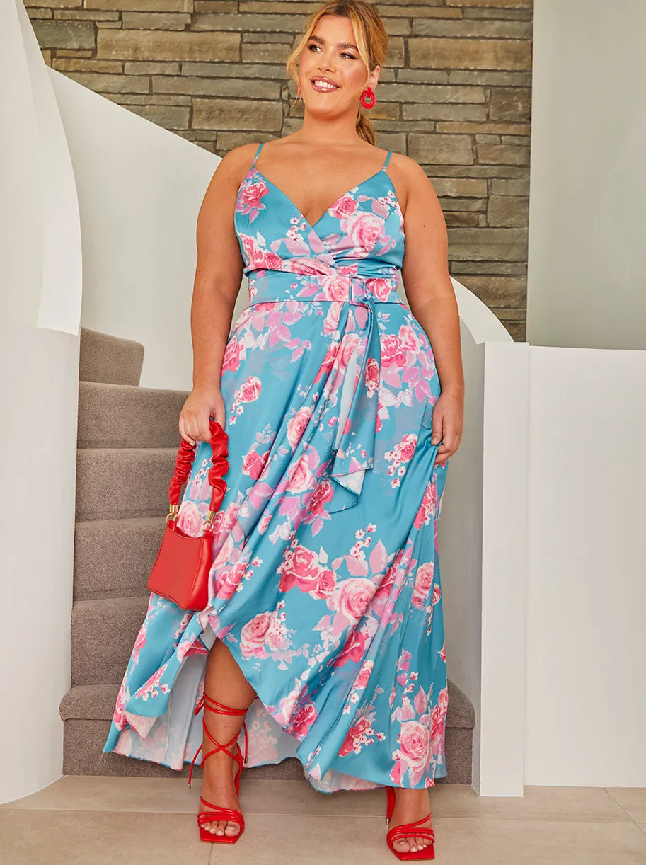 Plus Size Cami Floral Print Wrap Midi Dress in Blue sold by Chi Chi London product image thumbnail 2