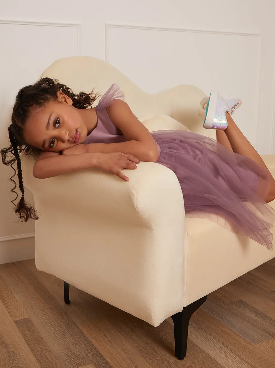 Younger Girls Mesh Tulle Skirt Dress in Lilac sold by Chi Chi London product image thumbnail 4