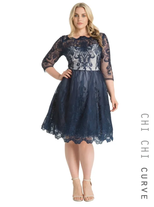 Plus Size Lace Detail Midi Dress Is Blue sold by Chi Chi London