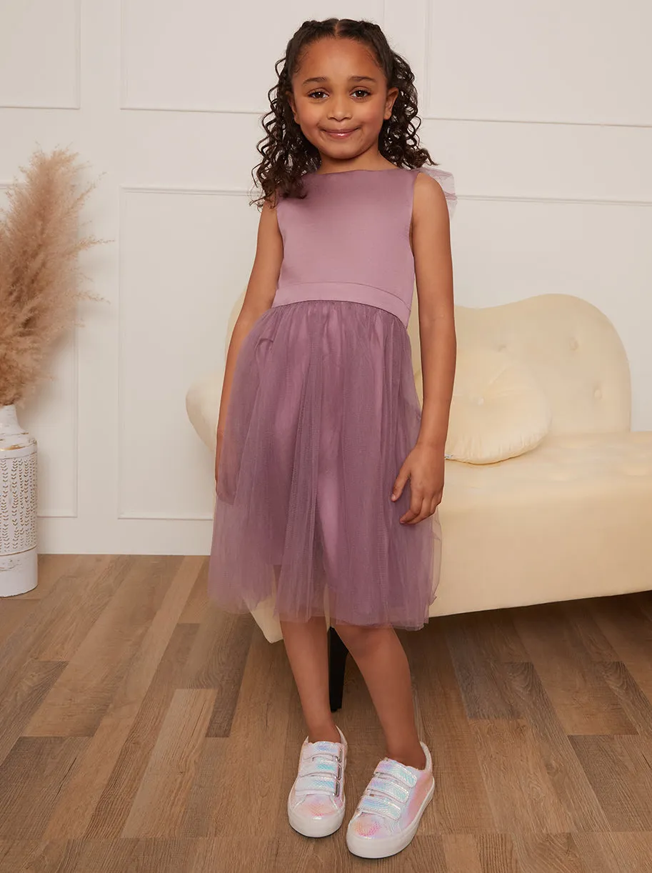 Younger Girls Mesh Tulle Skirt Dress in Lilac sold by Chi Chi London product image thumbnail 3